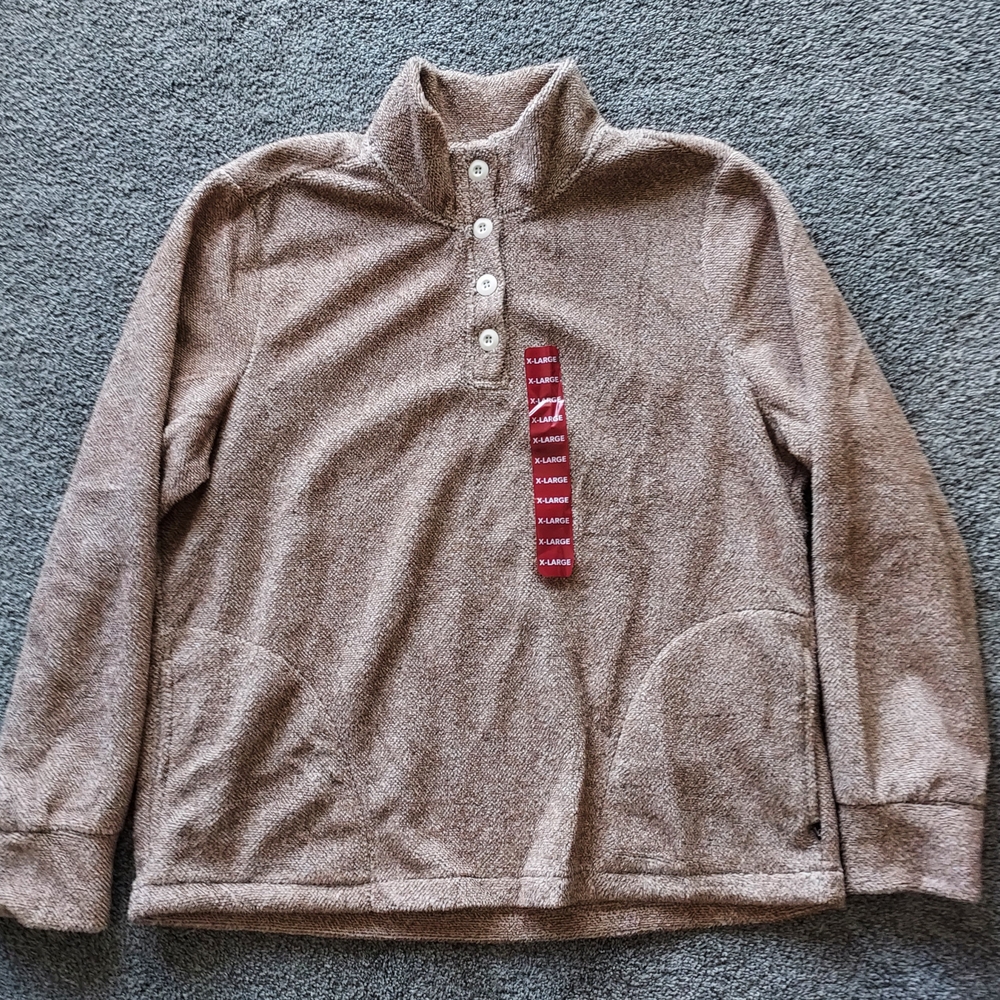 Eddie Bauer Sweater Fleece Pullover Henley Long Sleeve Pumice Womens XLarge NWT